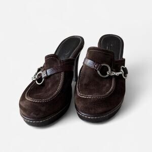 Vintage brown suede coach mules